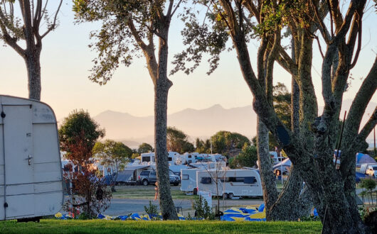 Camping in summer at Tāhuna Beach Holiday Park