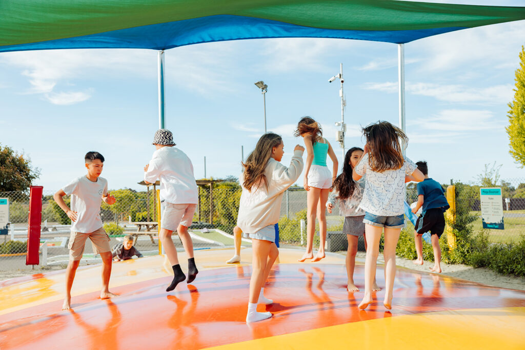 Group of children on the bouncy pillow