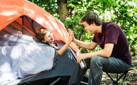 Family camping in spring