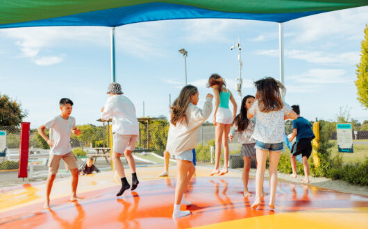 Group of children on the bouncy pillow